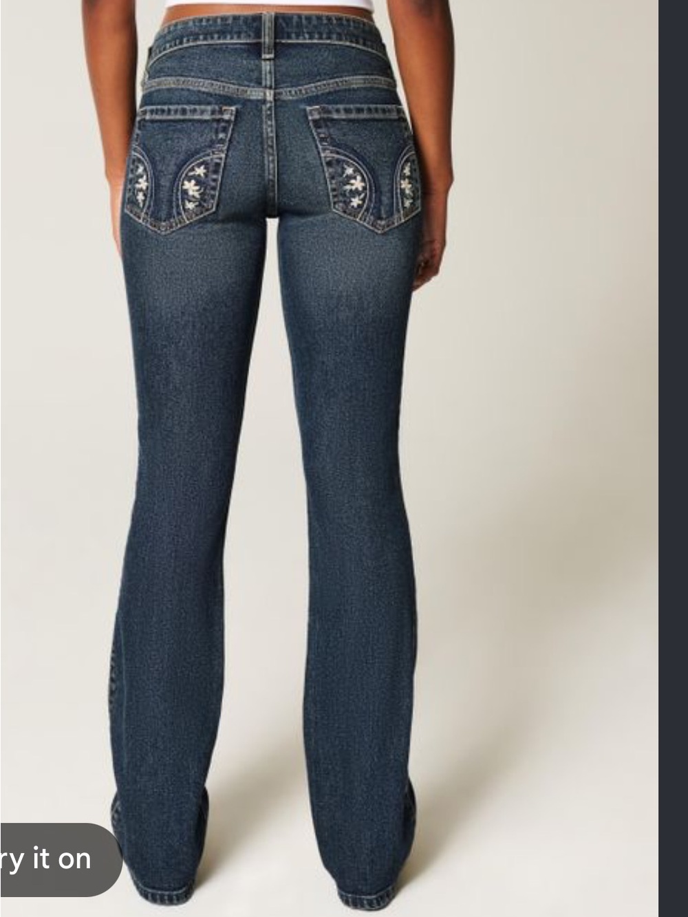 Hollister Low-Rise Dark Wash Embroidered Bootcut Jeans